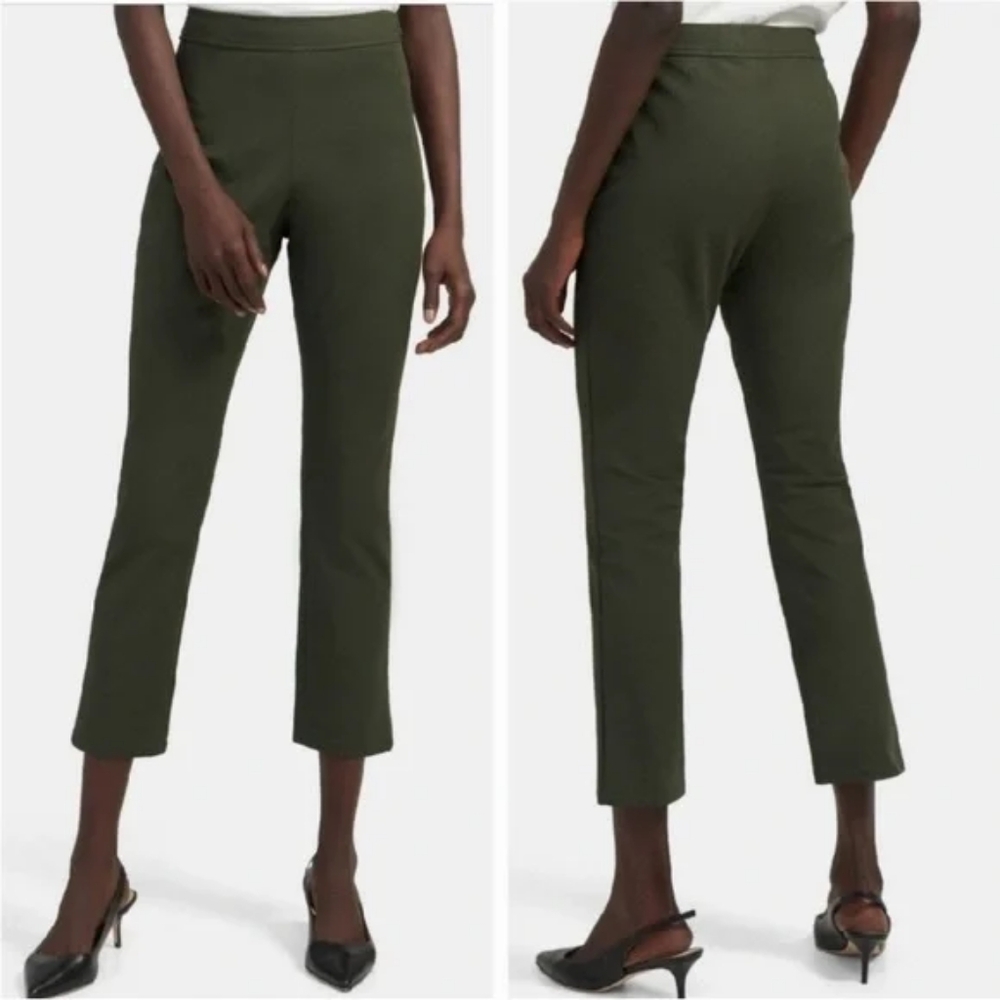 Theory Basic Classic Drapey Crepe Pull-On Pant in Olive Khaki Green Size 0